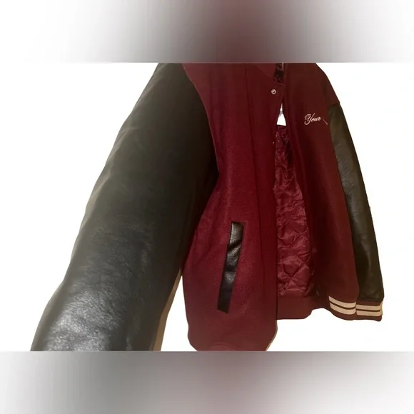 Top Man Burgundy Bomber Varsity Jacket - Picture 15 of 15